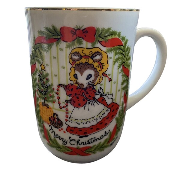 Vintage George Good Japan Merry Christmas Mouse Tea Cup Holiday - Picture 1 of 5